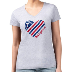 Texas Rangers G-III 4Her by Carl Banks Women's Super-Slim Fit Lightweight Heart V-Neck T-Shirt - Heather Gray