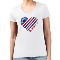 Texas Rangers G-III 4Her by Carl Banks Women's Super-Slim Fit Lightweight Heart V-Neck T-Shirt - White
