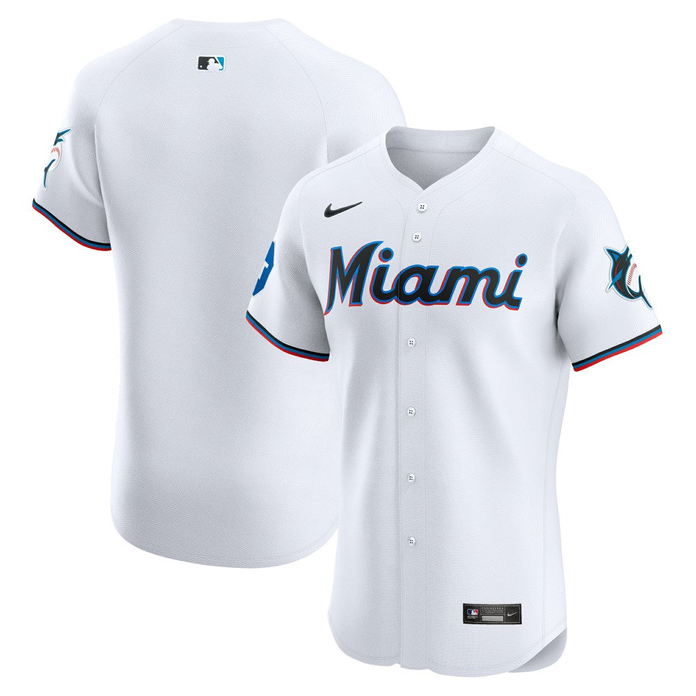Miami Marlins Home Elite Patch Jersey - White | Nike