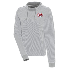 Cincinnati Reds Antigua Women's Axe Bunker Tri-Blend Pullover Hoodie - Gray/White
