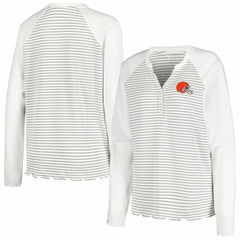 NFL Cleveland Browns Antigua Women's Maverick Waffle Henley Long Sleeve T-Shirt