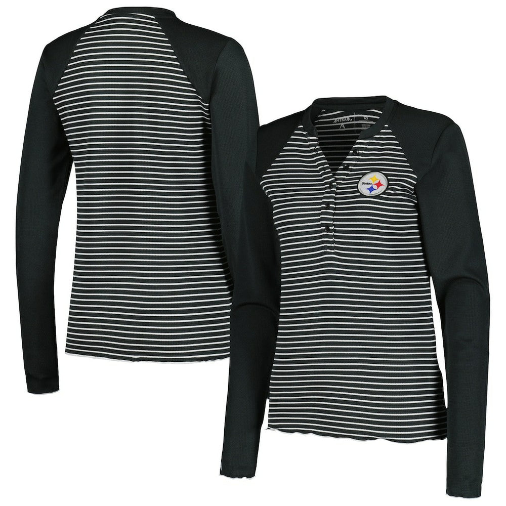 NFL Pittsburgh Steelers Antigua Women's Maverick Waffle Henley Long Sleeve T-Shirt
