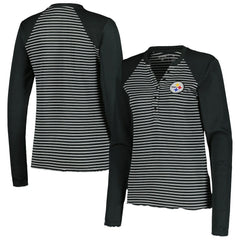NFL Pittsburgh Steelers Antigua Women's Maverick Waffle Henley Long Sleeve T-Shirt