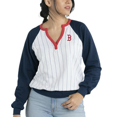 Boston Red Sox Lusso Women's Mack Fleece V-Neck Pullover Top - White/Navy