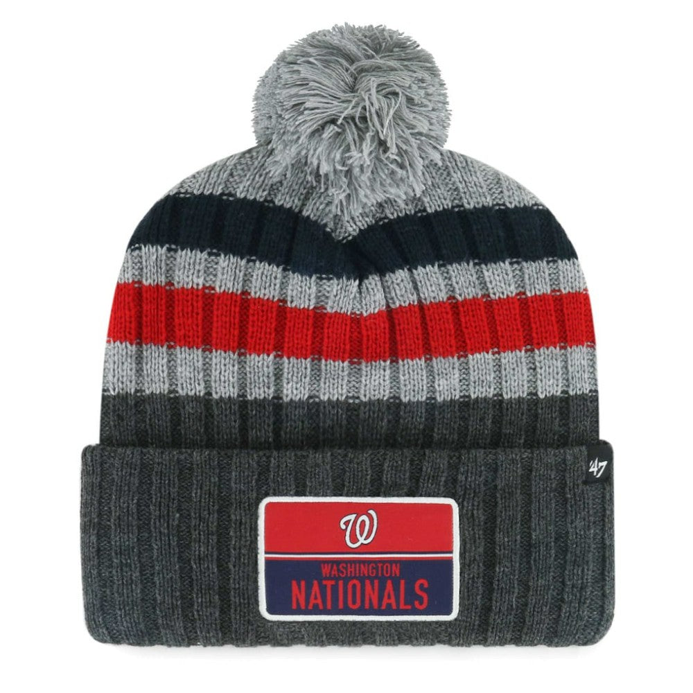 Washington Nationals Stack Cuffed Knit Hat with Pom - Gray | 47 brand
