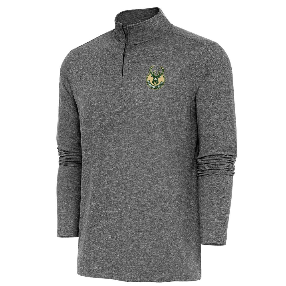 Milwaukee Bucks Antigua Hunk Quarter-Zip Pullover Top - Heather Black online