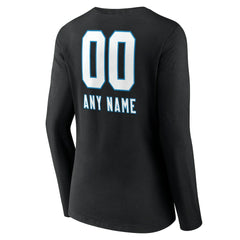 NFL Carolina Panthers Women's Personalized Name & Number Team Wordmark Long Sleeve V-Neck T-Shirt