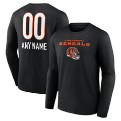 NFL Cincinnati Bengals Personalized Name & Number Team Wordmark Long Sleeve T-Shirt