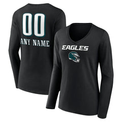 NFL Philadelphia Eagles Women's Personalized Name & Number Team Wordmark Long Sleeve V-Neck T-Shirt