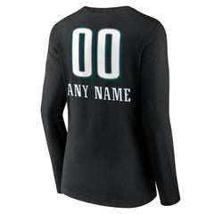 NFL Philadelphia Eagles Women's Personalized Name & Number Team Wordmark Long Sleeve V-Neck T-Shirt
