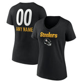 NFL Pittsburgh Steelers Women's Personalized Name & Number Team Wordmark V-Neck T-Shirt