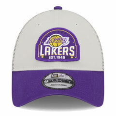 Los Angeles Lakers Throwback Patch Trucker 9FORTY Adjustable Hat - Khaki/Purple | New Era sale