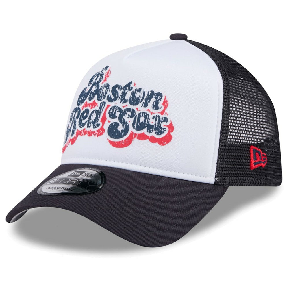 Boston Red Sox Women's Throwback Team Foam Front A-Frame Trucker 9FORTY Adjustable Hat - White/Navy | New Era