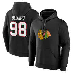Connor Bedard Chicago Blackhawks Fanatics Authentic Stack Name & Number Tri-Blend Pullover Hoodie
