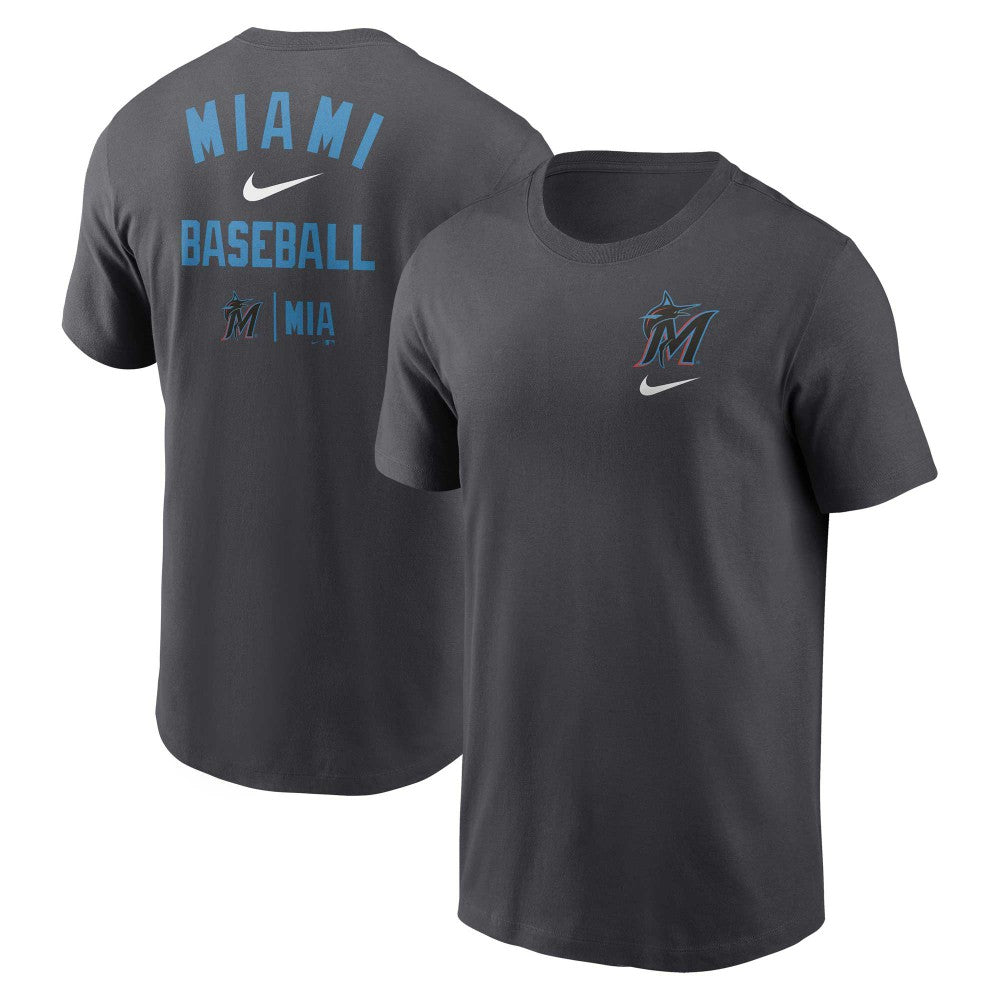 Miami Marlins Logo Sketch Bar T-Shirt - Charcoal | Nike