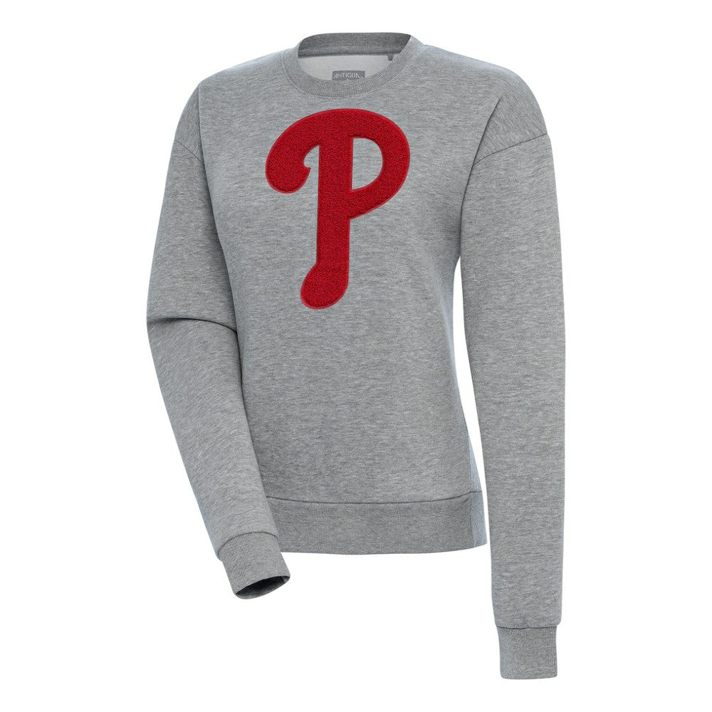 Philadelphia Phillies Antigua Women's Victory Chenille Pullover Sweatshirt - Heather Gray