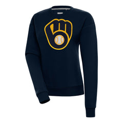 Milwaukee Brewers Antigua Women's Victory Chenille Pullover Sweatshirt - Navy