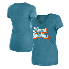 NFL Miami Dolphins Women's Enzyme Wash Low V-Neck T-Shirt
