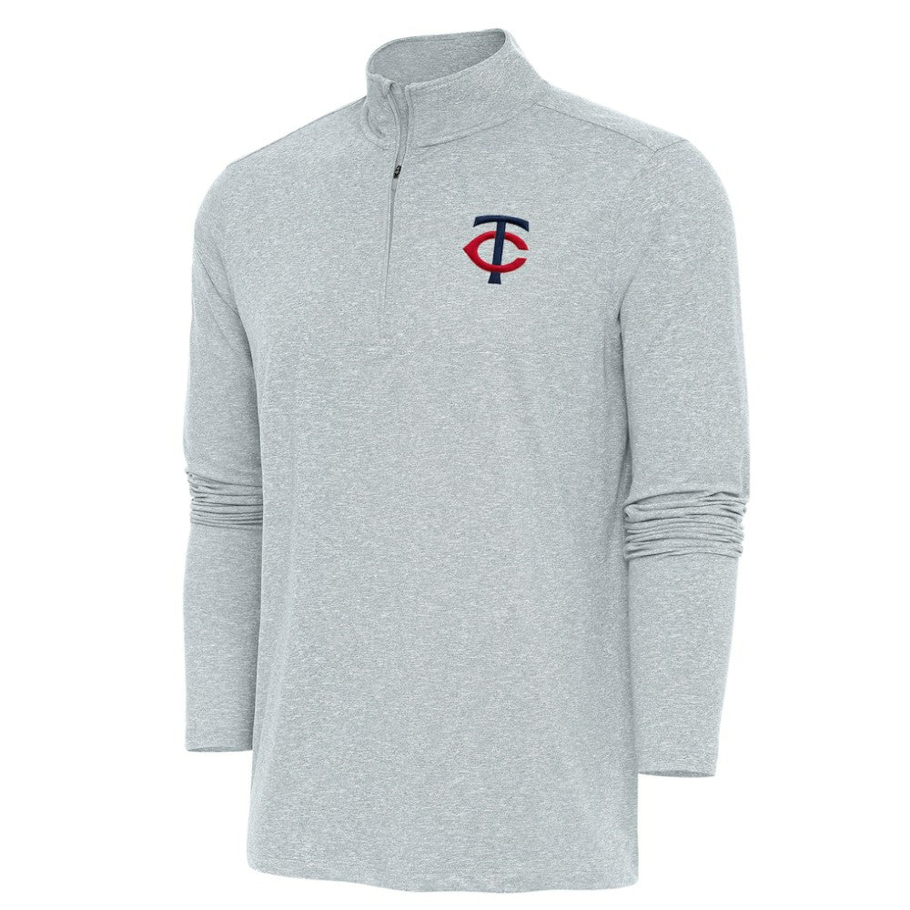 Minnesota Twins Antigua Hunk Quarter-Zip Pullover Top - Heather Gray