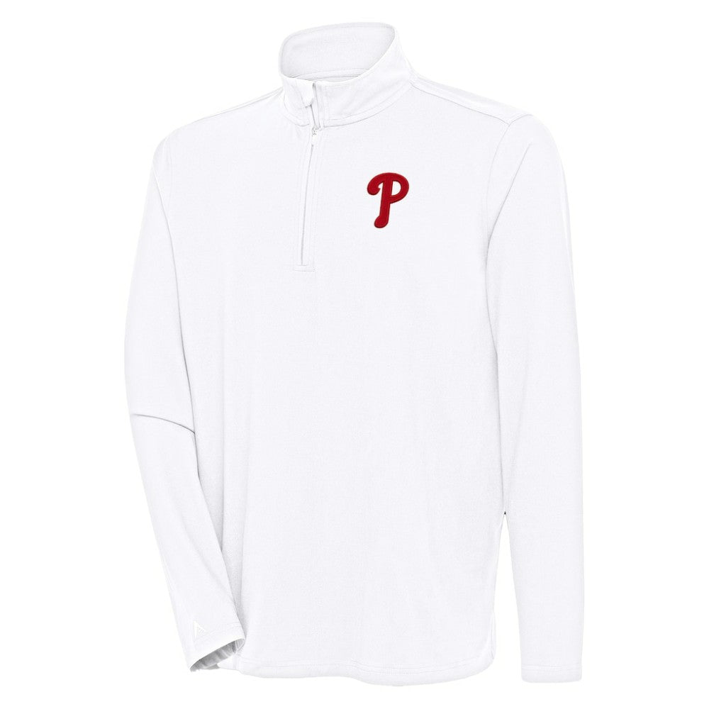 Philadelphia Phillies Antigua Hunk Quarter-Zip Pullover Top - White
