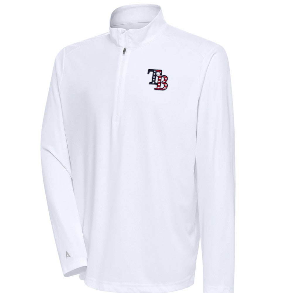 Tampa Bay Rays Antigua Patriotic Tribute Quarter-Zip Pullover Top - White