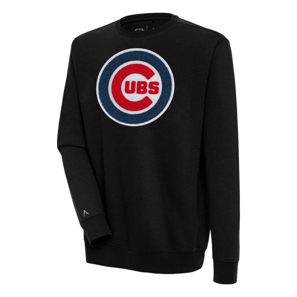 Chicago Cubs Antigua Victory Crewneck Chenille Pullover Sweatshirt - Black