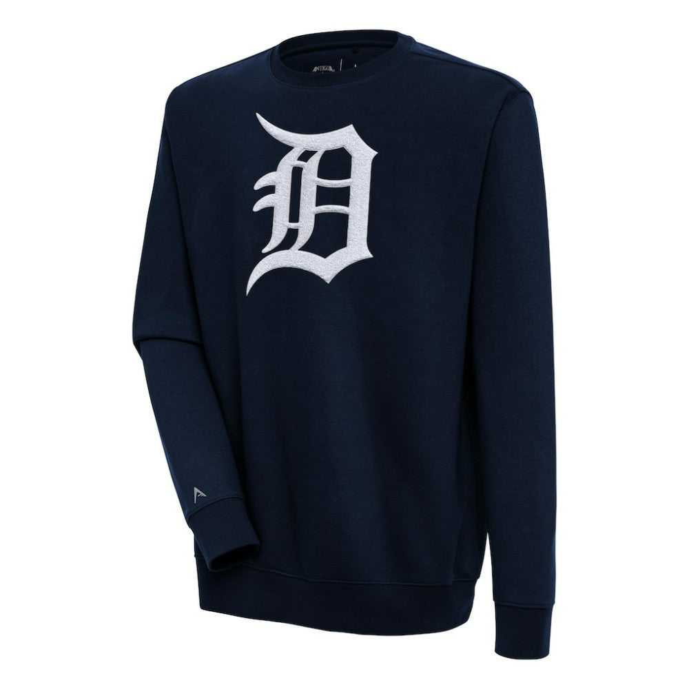 Detroit Tigers Antigua Victory Crewneck Chenille Pullover Sweatshirt - Navy