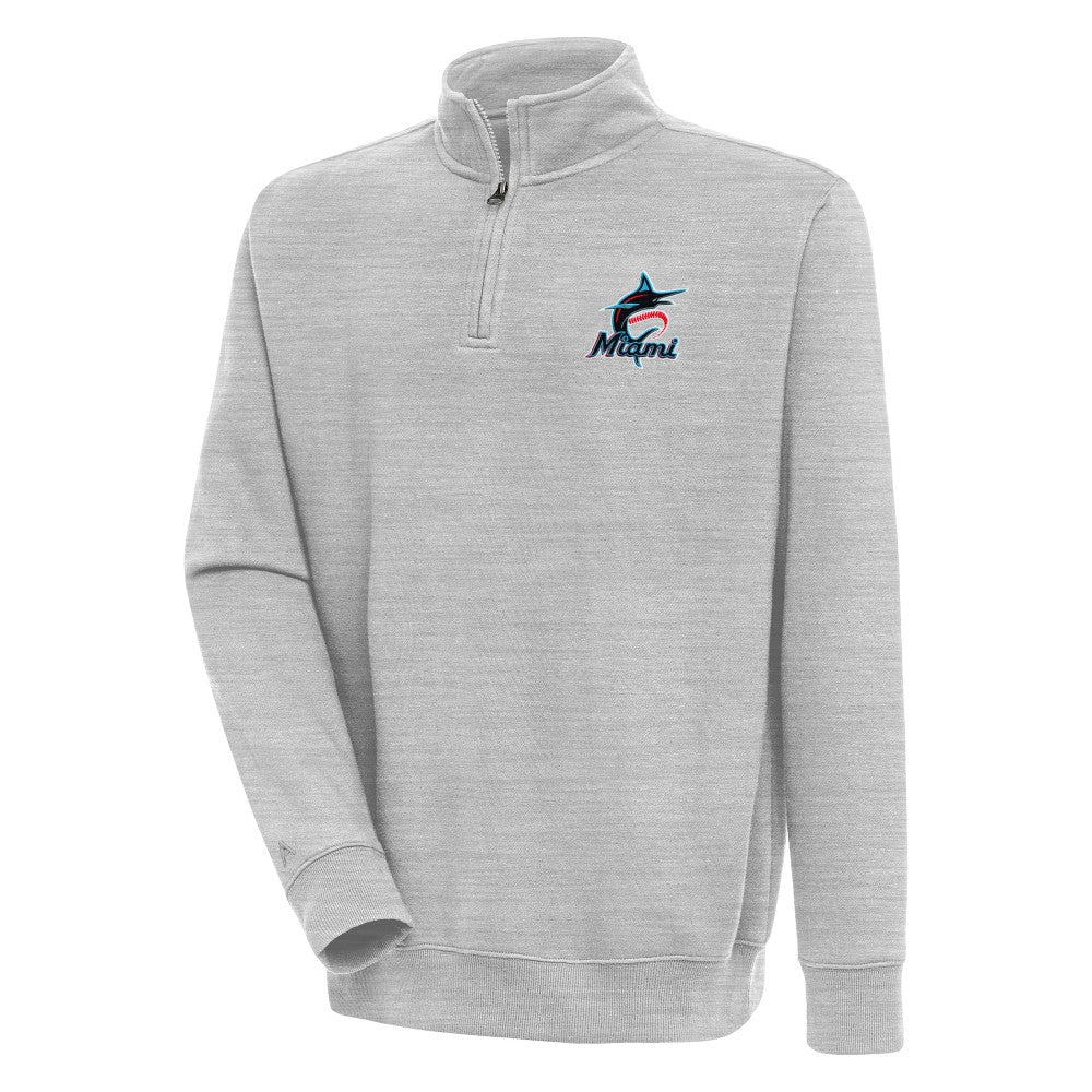 Miami Marlins Antigua Victory Quarter-Zip Pullover Top - Heather Gray