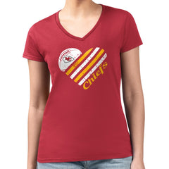 NFL Kansas City Chiefs G-III 4Her by Carl Banks Women's Super-Slim Fit Lightweight Heart Graphic V-Neck T-Shirt