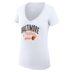 Baltimore Orioles G-III 4Her by Carl Banks Women's Super-Slim Fit Lightweight Filigree Team V-Neck T-Shirt - White