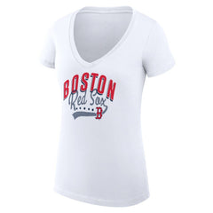 Boston Red Sox G-III 4Her by Carl Banks Women's Super-Slim Fit Lightweight Filigree Team V-Neck T-Shirt - White
