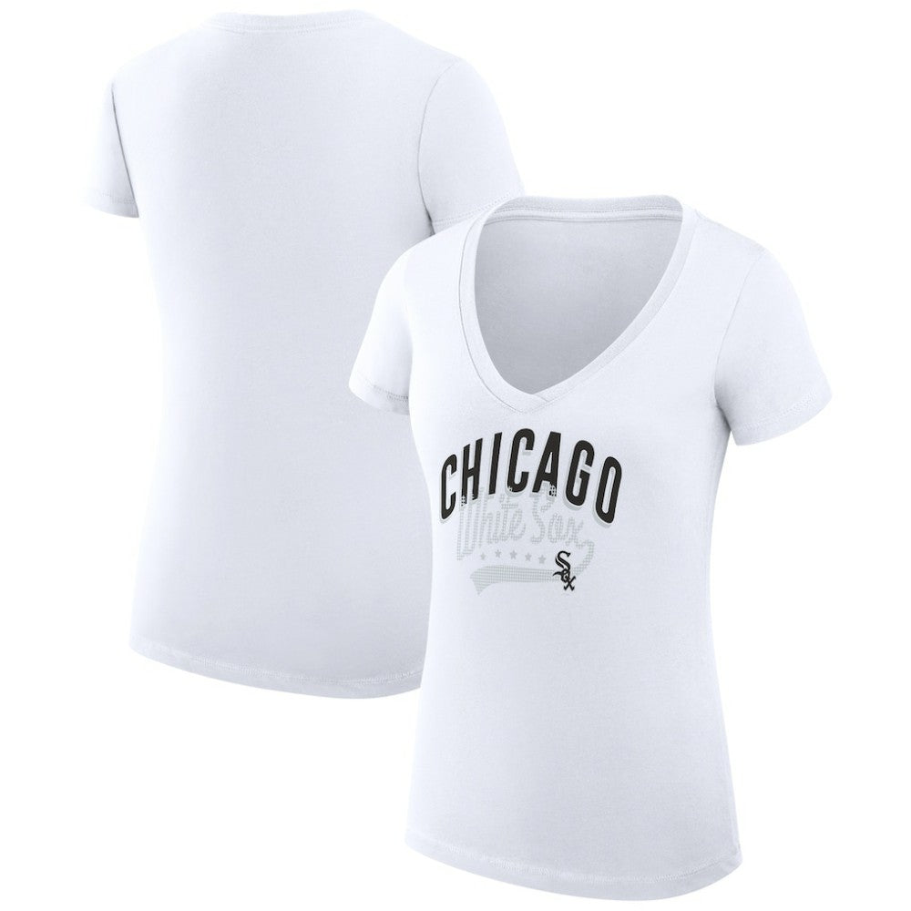 Chicago White Sox G-III 4Her by Carl Banks Women's Super-Slim Fit Lightweight Filigree Team V-Neck T-Shirt - White