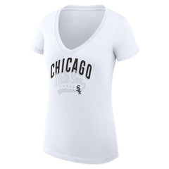 Chicago White Sox G-III 4Her by Carl Banks Women's Super-Slim Fit Lightweight Filigree Team V-Neck T-Shirt - White