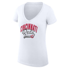 Cincinnati Reds G-III 4Her by Carl Banks Women's Super-Slim Fit Lightweight Filigree Team V-Neck T-Shirt - White