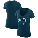 Seattle Mariners G-III 4Her by Carl Banks Women's Super-Slim Fit Lightweight Filigree Team V-Neck T-Shirt - Navy