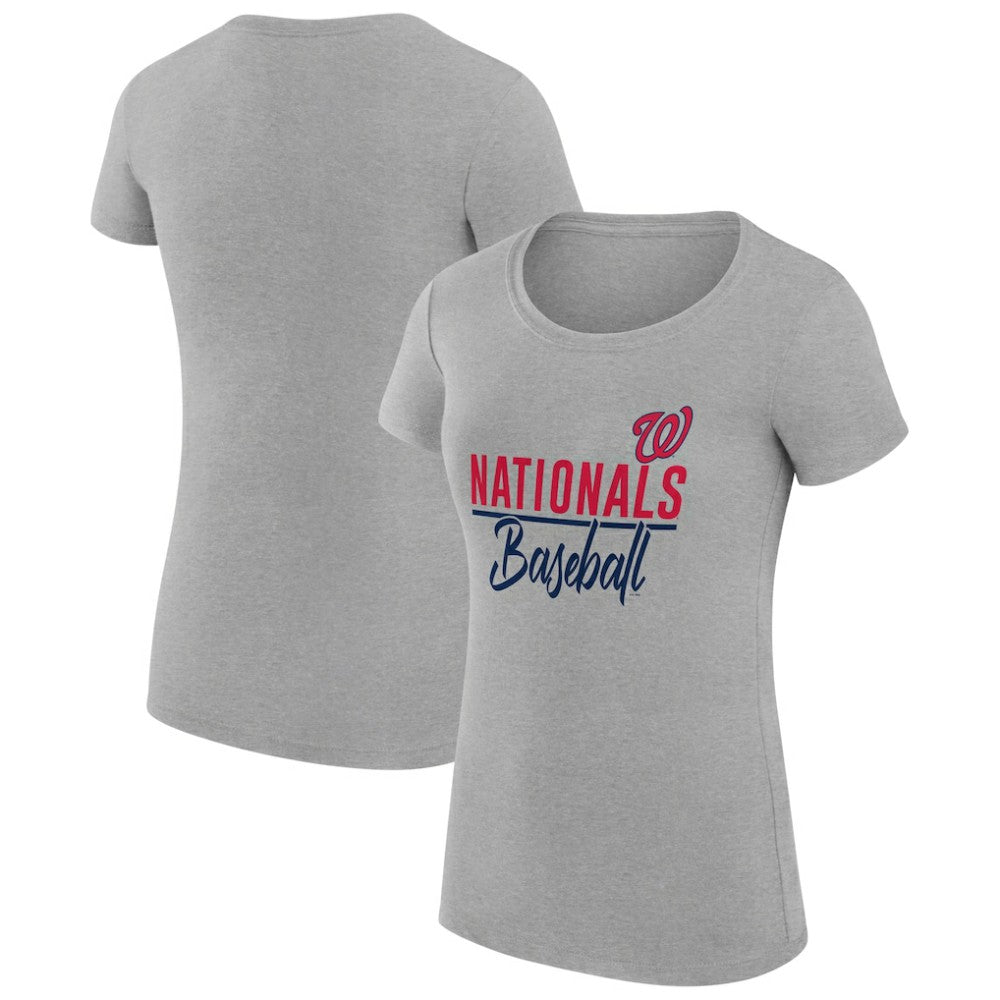 Washington Nationals G-III 4Her by Carl Banks Women's Super-Slim Fit Lightweight Team Graphic T-Shirt - Heather Gray