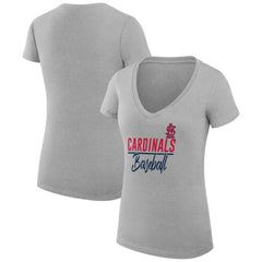 St. Louis Cardinals G-III 4Her by Carl Banks Women's Super-Slim Fit Lightweight Team Graphic V-Neck T-Shirt - Heather Gray