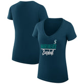 Seattle Mariners G-III 4Her by Carl Banks Women's Super-Slim Fit Lightweight Team Graphic V-Neck T-Shirt - Navy