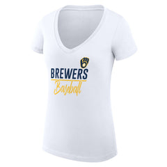 Milwaukee Brewers G-III 4Her by Carl Banks Women's Super-Slim Fit Lightweight Team Graphic V-Neck T-Shirt - White