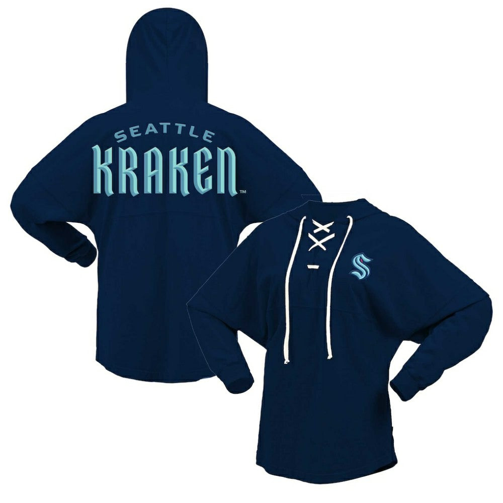 Seattle Kraken Fanatics Women's Jersey Lace-Up V-Neck Long Sleeve Hoodie T-Shirt