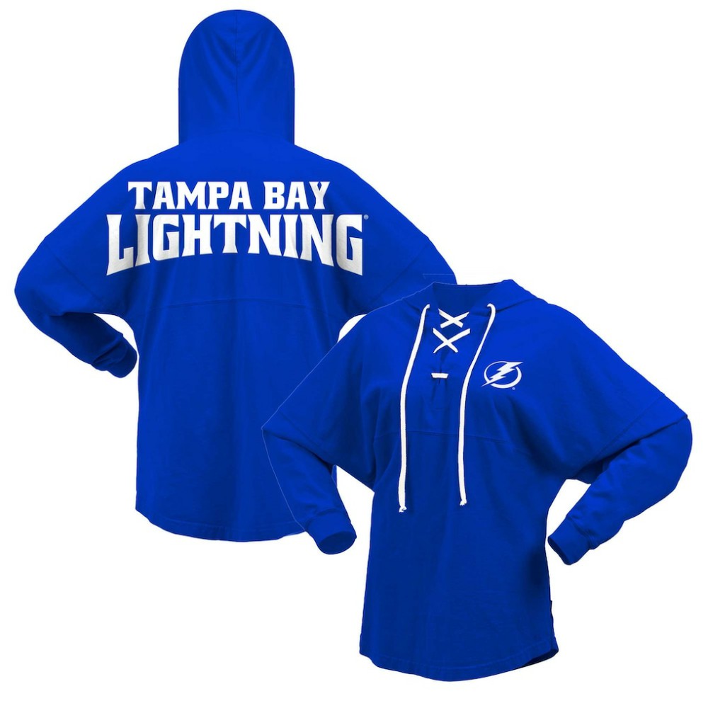 Tampa Bay Lightning Fanatics Women's Jersey Lace-Up V-Neck Long Sleeve Hoodie T-Shirt