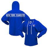 New York Rangers Fanatics Women's Jersey Lace-Up V-Neck Long Sleeve Hoodie T-Shirt