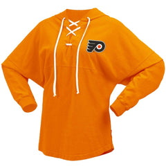 Philadelphia Flyers Fanatics Women's Jersey Lace-Up V-Neck Long Sleeve Hoodie T-Shirt