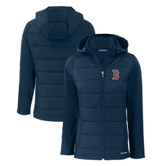 Boston Red Sox Cutter & Buck Women's Evoke Hybrid Eco Softshell Recycled Full-Zip Hoodie Jacket - Navy