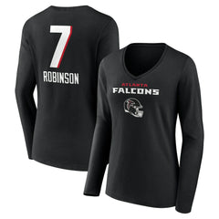 NFL Atlanta Falcons Bijan Robinson Women's Team Wordmark Name & Number Long Sleeve V-Neck T-Shirt
