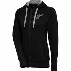 Florida Marlins Antigua Women's Cooperstown Collection Victory Raglan Full-Zip Hoodie - Black