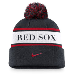 Boston Red Sox Team Stripe Peak Cuffed Knit Hat with Pom - Navy | Nike