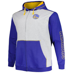 Golden State Warriors Big & Tall Contrast Pieced Stitched Full-Zip Hoodie sale - Royal/Heather Gray | Fanatics outlet