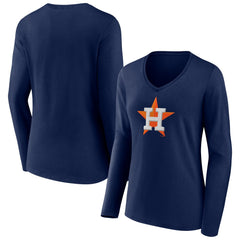 Houston Astros Women's Official Logo V-Neck Long Sleeve T-Shirt - Navy