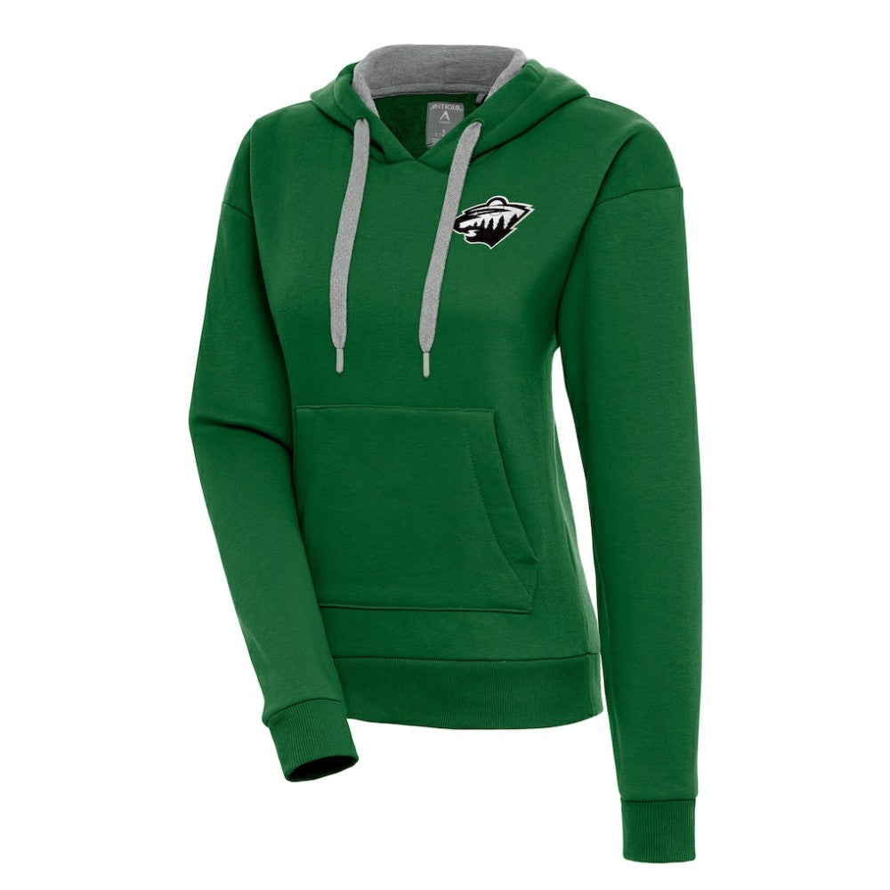 Minnesota Wild Antigua Women's Metallic Logo Victory Pullover Hoodie